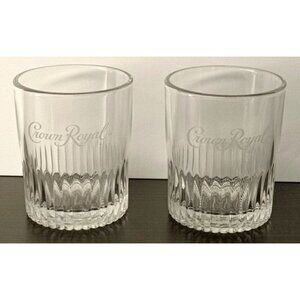 2 CROWN ROYAL 8oz Whiskey Drinking Glasses - On The Rocks 3.5" x 3" Dia. Clear
